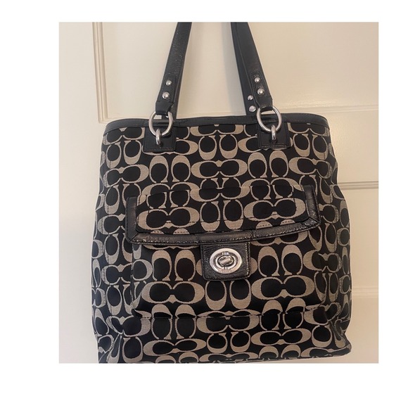 Coach Handbags - Coach Penelope Carryall Bag Black Monogram Canvas Tote F19262
